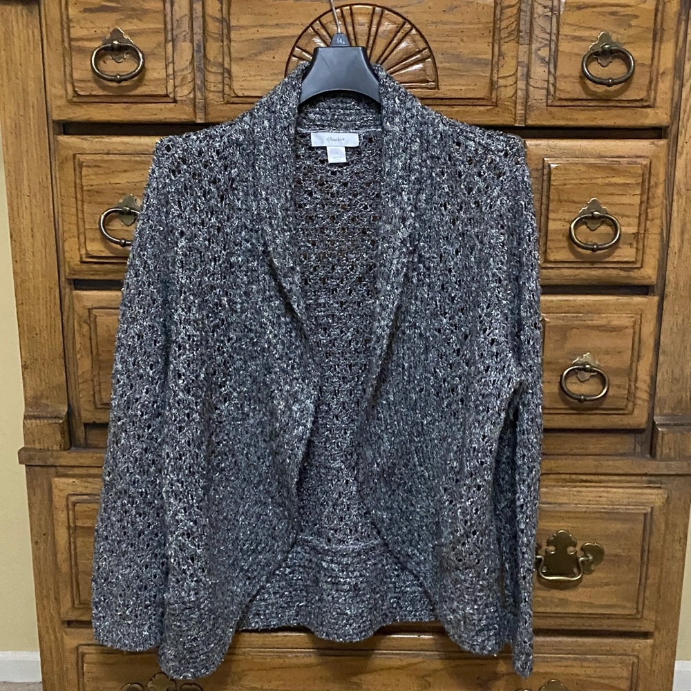 CJ Banks Open Front Knit Cardigan Gray and Black Size 1X